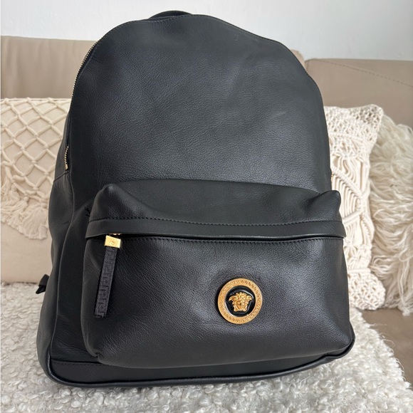 VERSACE Backpack Leather Black Gold Auth - Picture 2 of 16